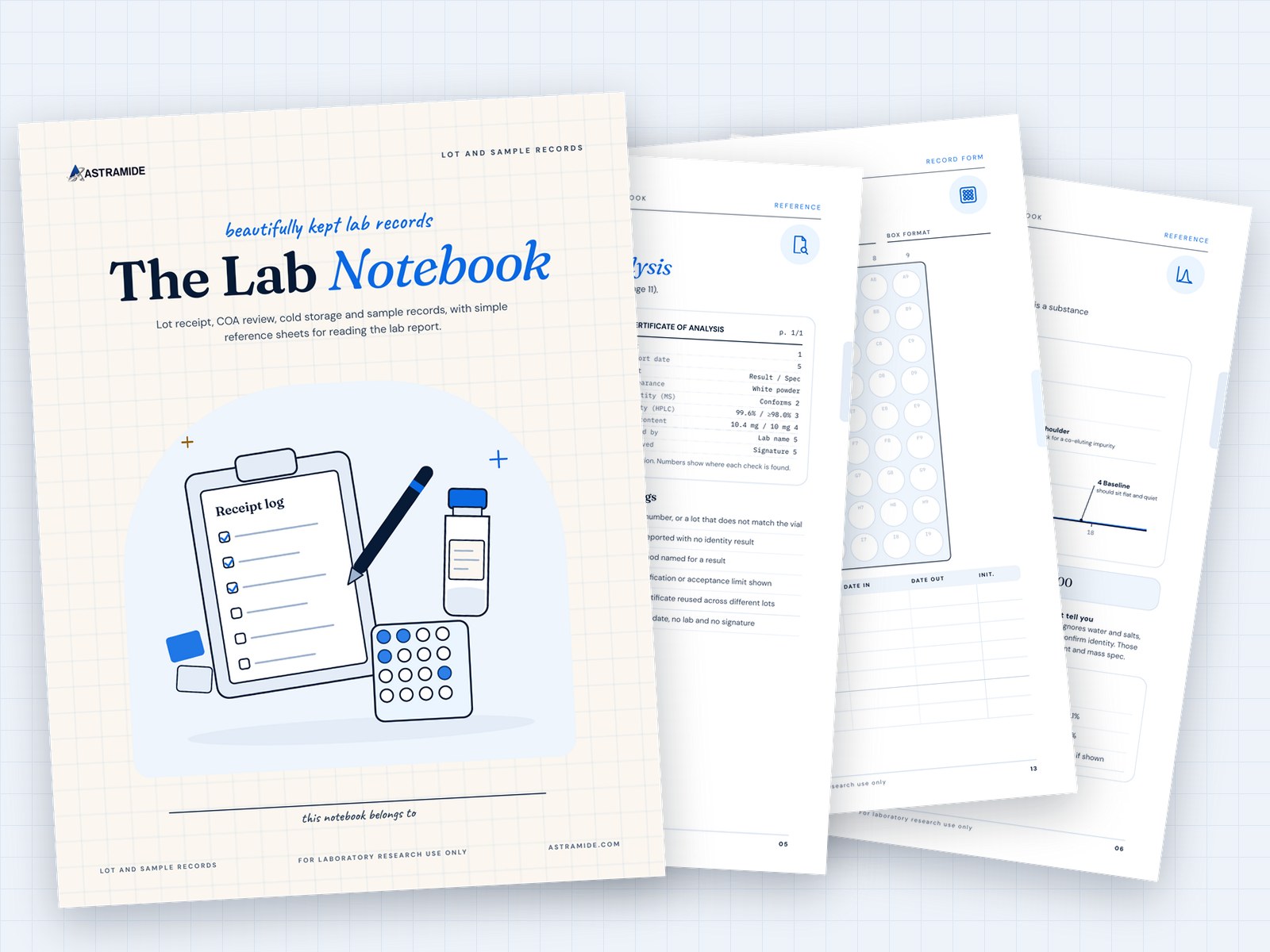 The Lab Notebook printable from Astramide with reference sheets and record forms